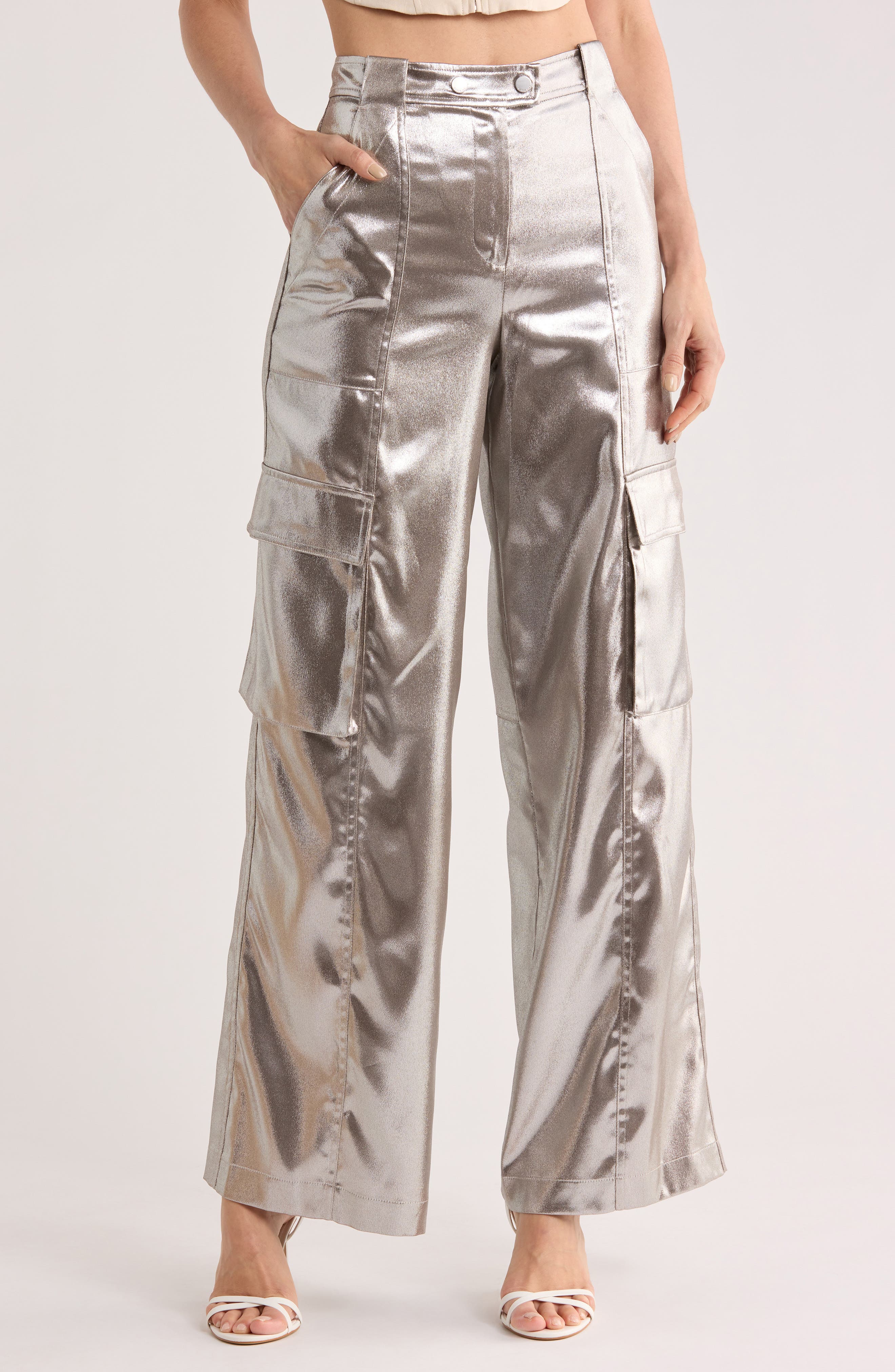 Simkhai Beatriz Metallic Wide Leg Cargo Pants