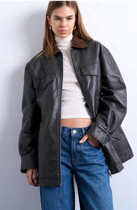 Topshop Cinch Waist Faux Leather Jacket