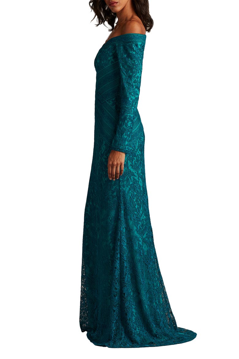 Off the Shoulder Lace Trumpet Gown, Alternate, color, CERULEAN