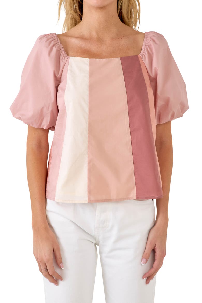 Puff Sleeve Colorblock Top, Main, color, MULTI