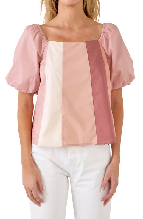 Puff Sleeve Colorblock Top