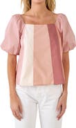 English Factory Puff Sleeve Colorblock Top