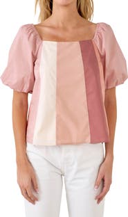 English Factory Puff Sleeve Colorblock Top