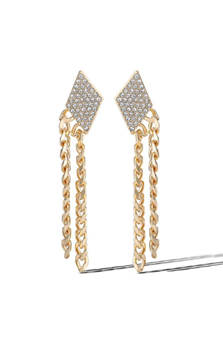 Jessica Simpson Gold-Tone Chain Fringe Dangle Earrings with Crystal Accents, Alternate, color, Gold Tone