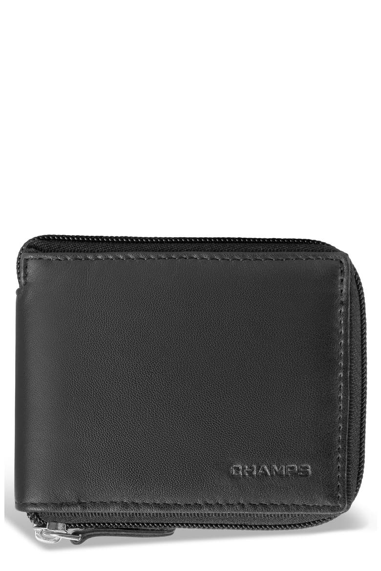 Leather Zip Around Wallet, Main, color, BLACK