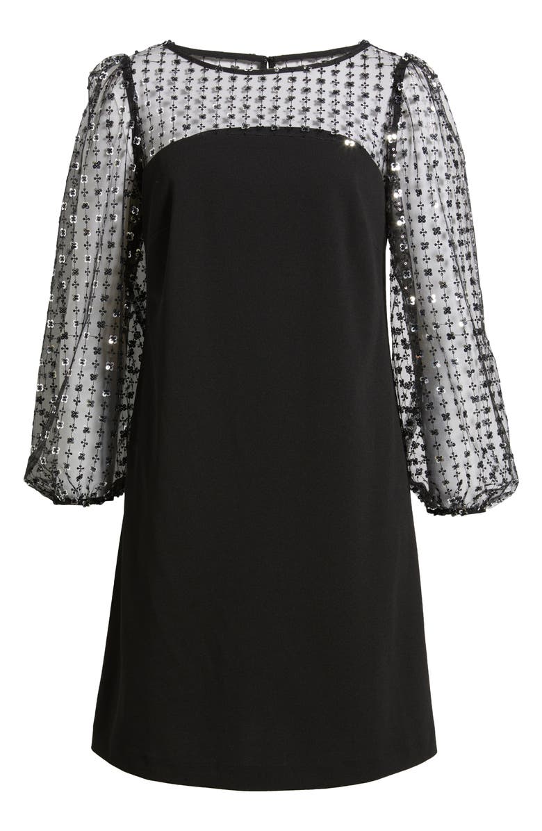 Anne Klein Bead Illusion Lace Detail Long Sleeve Crepe Dress, Alternate, color,