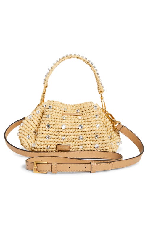 Jimmy Choo Small Cinch Crystal Embellished Raffia Bucket Bag In Gold