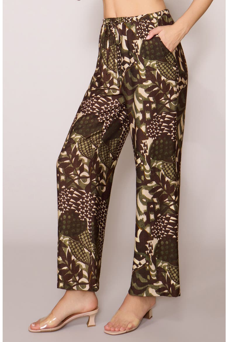 Floral Print Ankle Pants, Alternate, color, BROWN OLIVE ABSTRACT