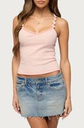 EDIKTED Caila Flower Strap Rib Tank