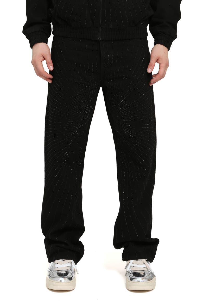 Radial Hotfix Studded High Waist Relaxed Leg Jeans, Main, color, RADIAL HOTFIX