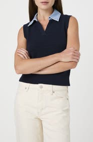 French Connection Contrast Collar Cotton Sweater Vest