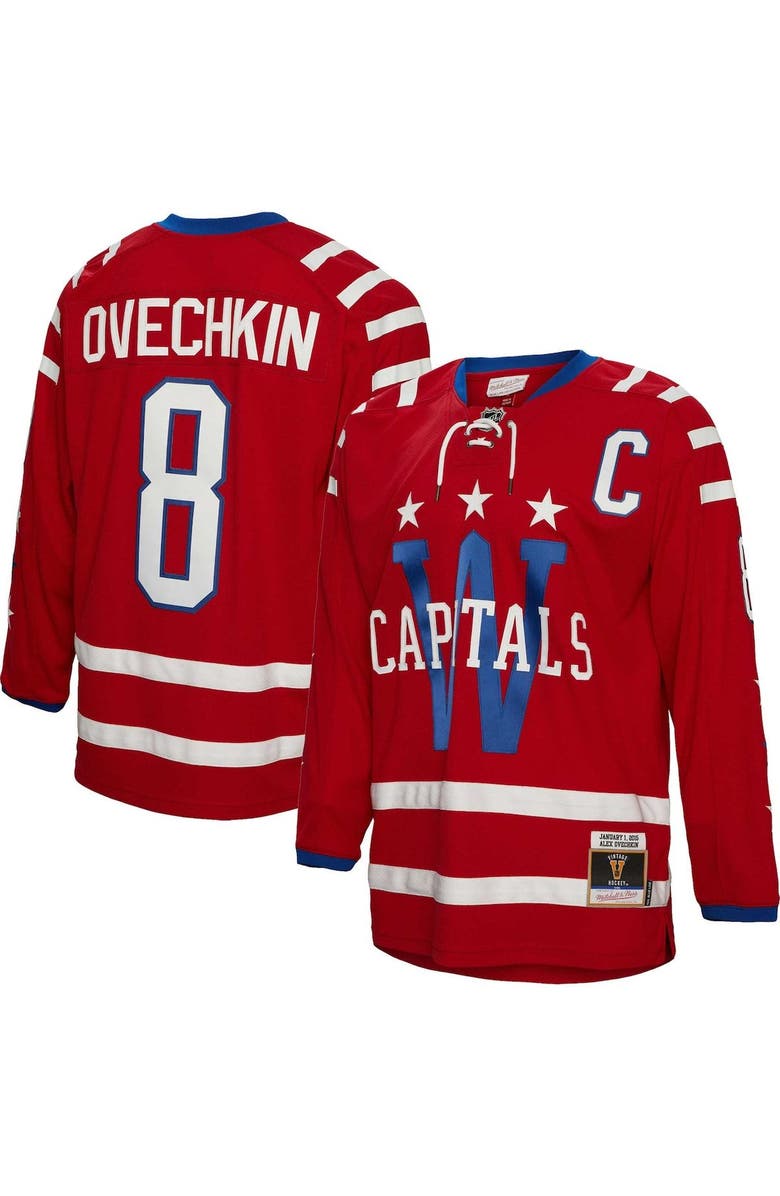 Mitchell & Ness Men's Mitchell & Ness Alexander Ovechkin Red Washington Capitals Captain Patch 2015 Winter Classic Blue Line Player Jersey, Main, color,