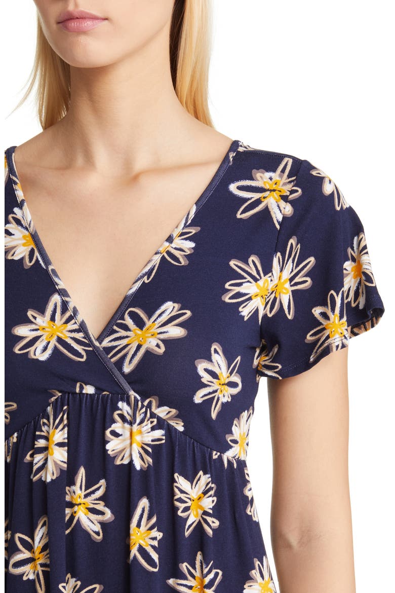 Floral Tie Back Surplice V-Neck Knit Minidress, Alternate, color, NAVY/ IVORY