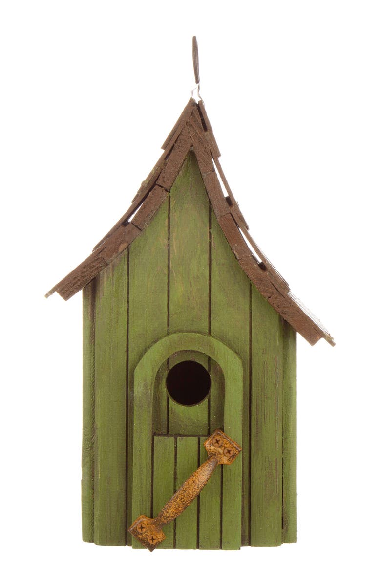 Glitzhome Rustic Garden Distressed Solid Wood Decorative Bird House, Alternate, color, Dark Green