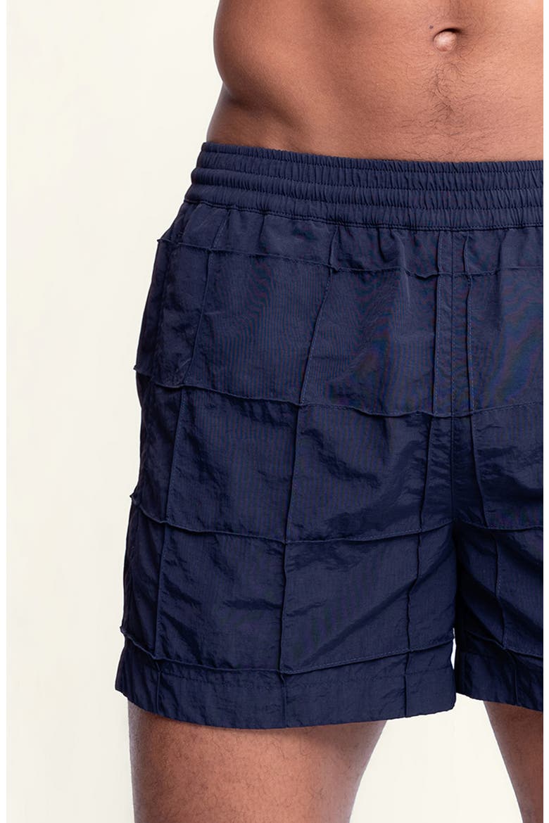 Sebastian Grid Pintuck 4-Inch Nylon Swim Trunks, Alternate, color, STORM/ DARK BLUE