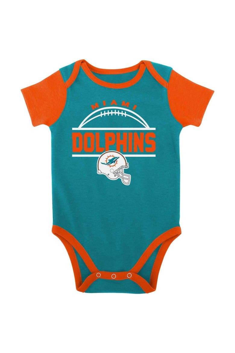 Newborn & Infant Aqua/Orange Miami Dolphins Home Field Advantage Three-Piece Bodysuit, Bib & Booties Set, Alternate, color, Aqua