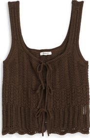 Madewell Pointelle Stitch Tie Front Cotton Sweater Tank