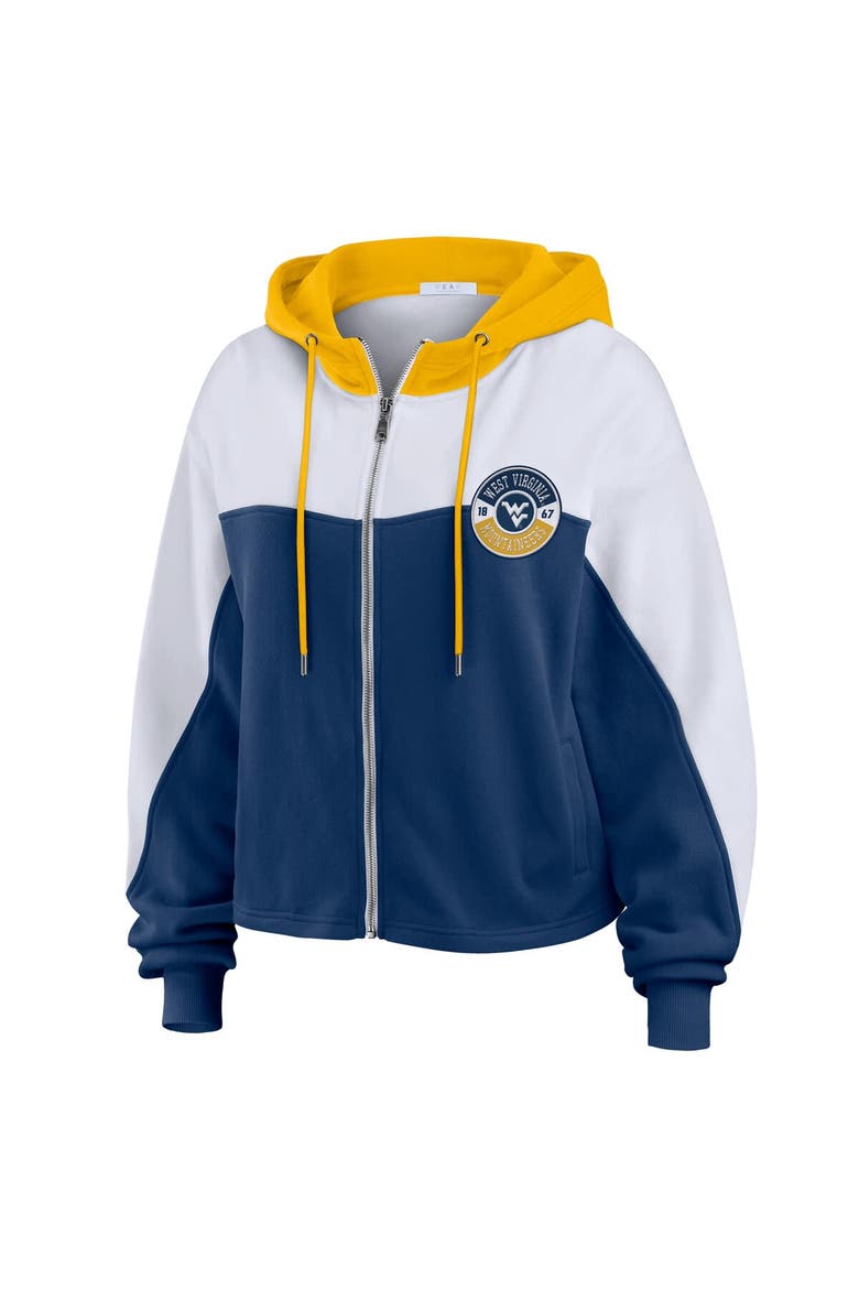 Women's WEAR by Erin Andrews Navy West Virginia Mountaineers Color-Block Full-Zip Hoodie, Alternate, color, Navy
