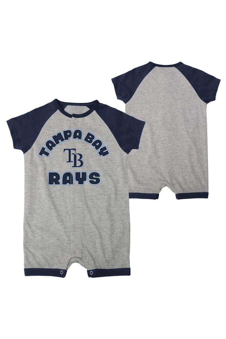 Infant  Heather Gray Tampa Bay Rays Extra Base Hit Raglan Full-Snap Romper, Main, color, Heather Gray