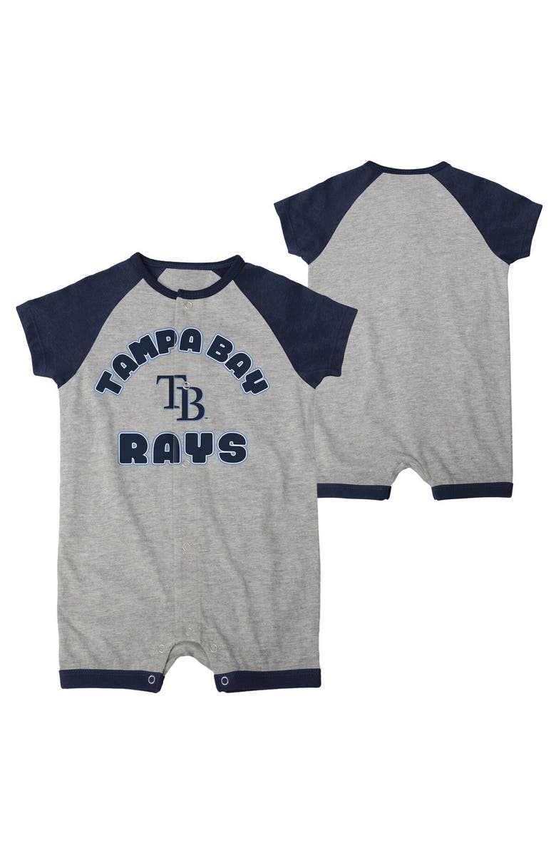 Outerstuff Infant Heather Gray Tampa Bay Rays Extra Base Hit Raglan Full-Snap Romper, Main, color, Heather Gray