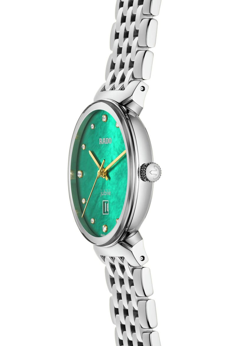 Florence Diamond Bracelet Watch, 30mm, Alternate, color, SILVER/ LIGHT GREEN