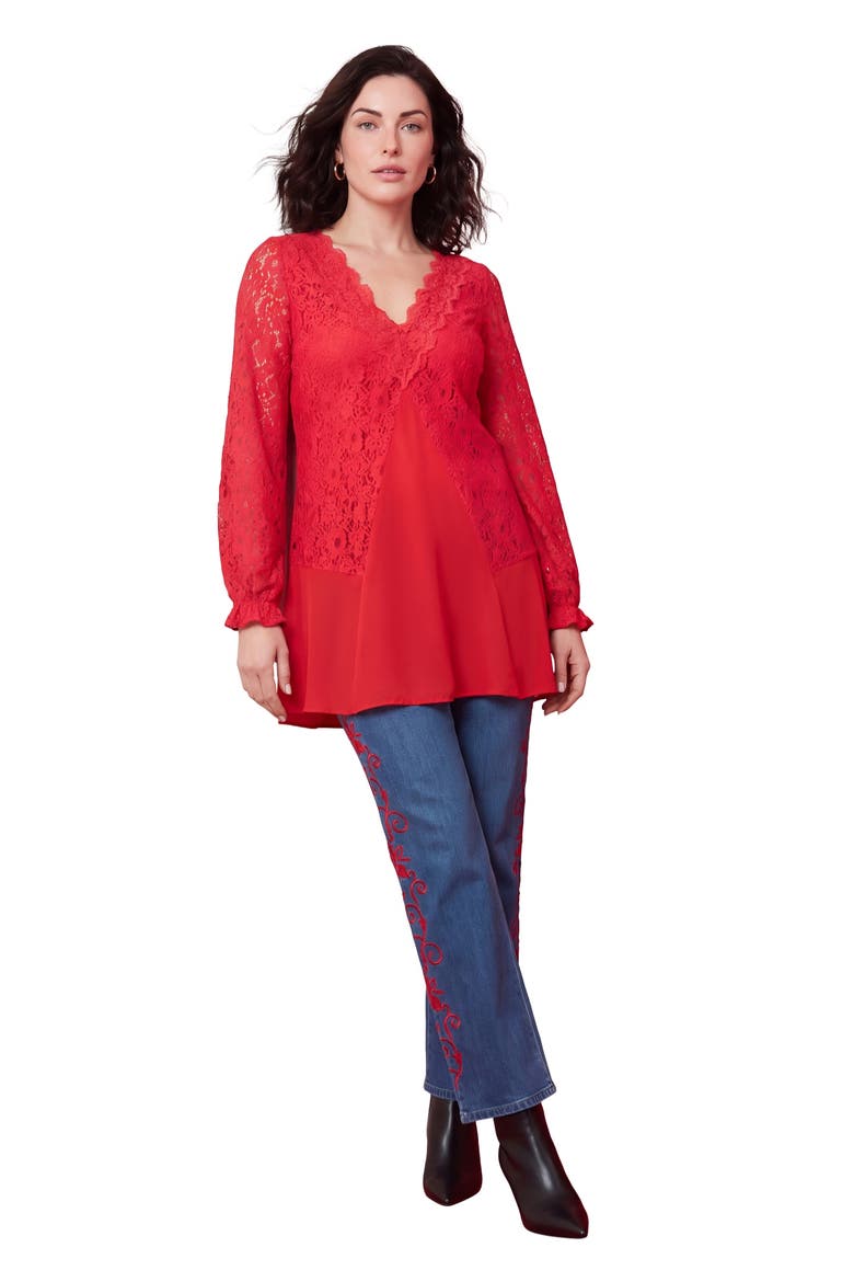Lace & Georgette Swing Tunic, Main, color, VIVID RED