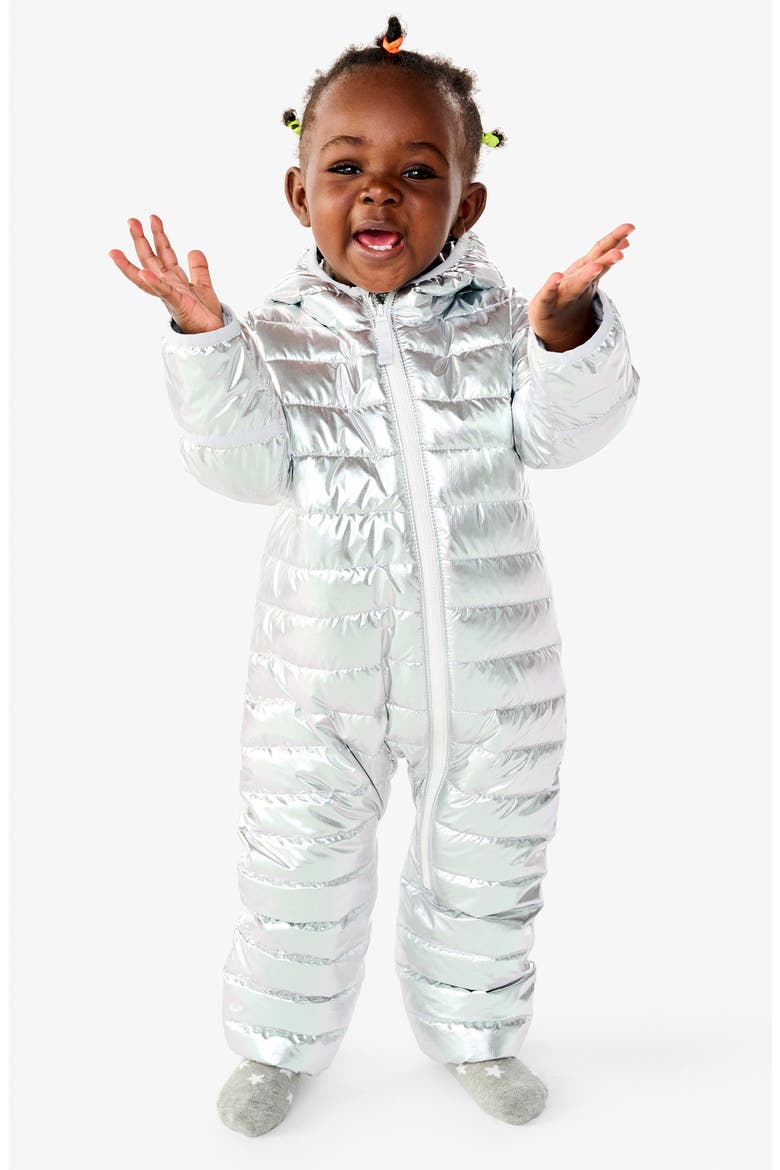 Lightweight Water Repellent Metallic Puffer Snowsuit, Alternate, color, SILVER