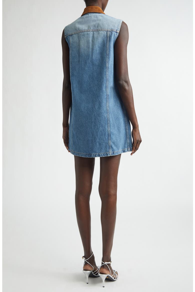 Suede Trim Denim Shirtdress, Alternate, color, MEDIUM BLUE