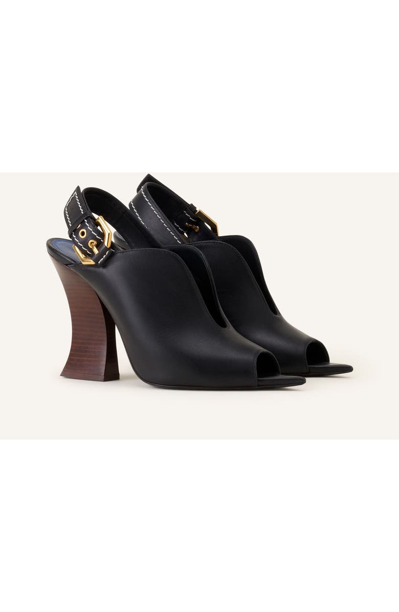 Lanvin Buckle Arch Heeled Leather Mules, Alternate, color, Black