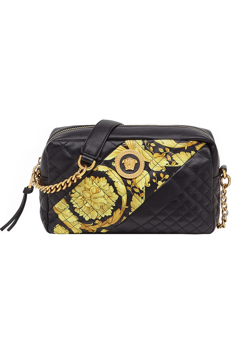 Versace Baroque Icon Quilted Leather Camera Bag, Main, color,