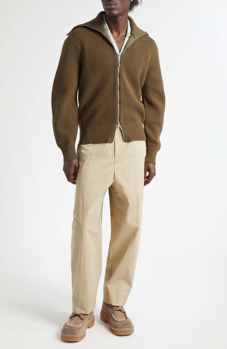 Bottega Veneta Wool & Cotton Double Knit Zip Cardigan, Alternate, color, 2637 Dark Moss