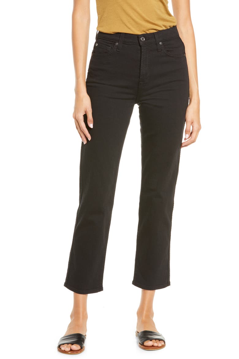 High Waist Crop Straight Leg Jeans, Main, color, BLACK