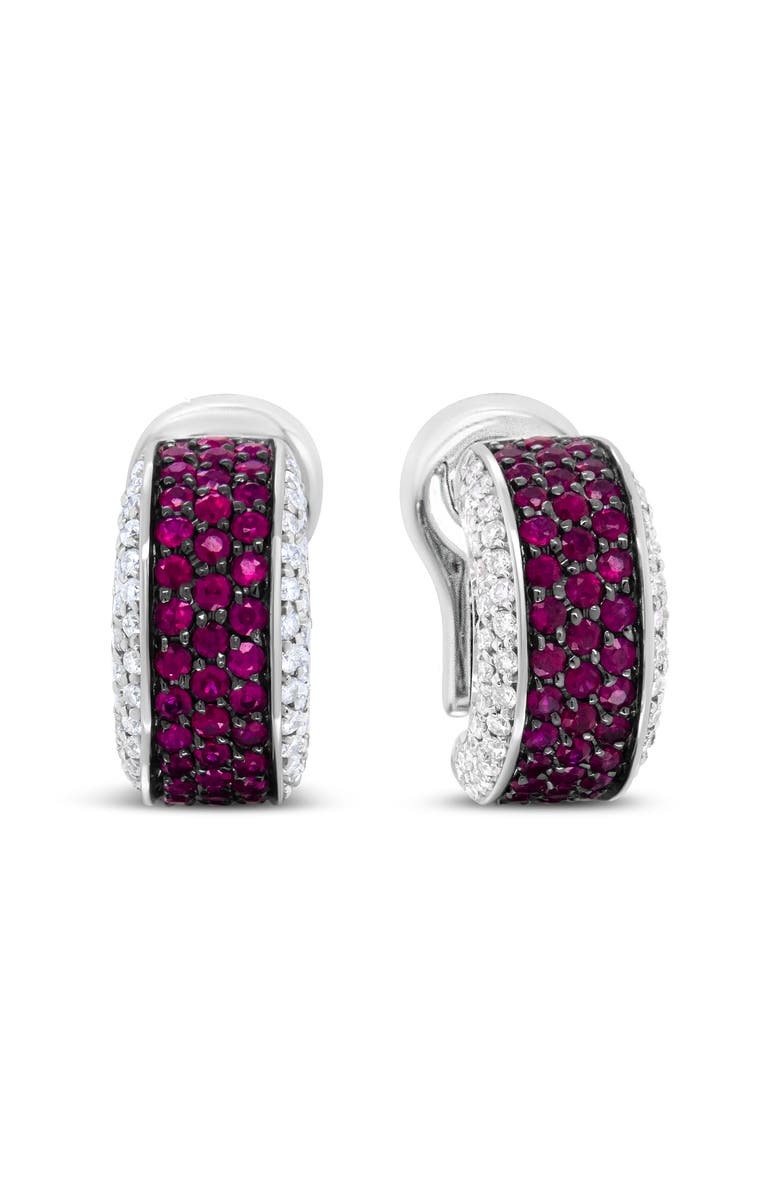 Haus of Brilliance 18K Gold & Black Rhodium Plated 3/4 Ctw Diamonds & Red Ruby Huggie Hoop Earrings, Main, color, White