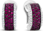 Haus of Brilliance 18K Gold & Black Rhodium Plated 3/4 Ctw Diamonds & Red Ruby Huggie Hoop Earrings