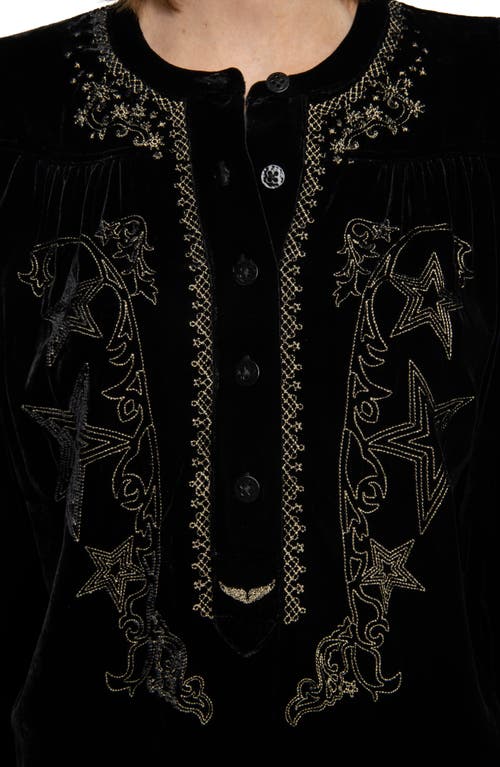 Zadig & Voltaire Tigy Embroidered Velvet Popover Shirt In Black