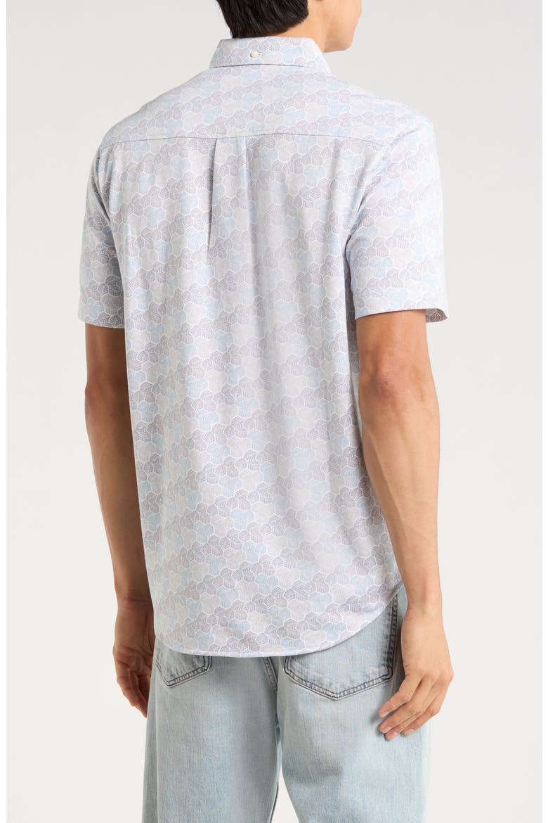 Honeycomb Geo Print Short Sleeve Button-Up Shirt, Alternate, color, AVALANCHE