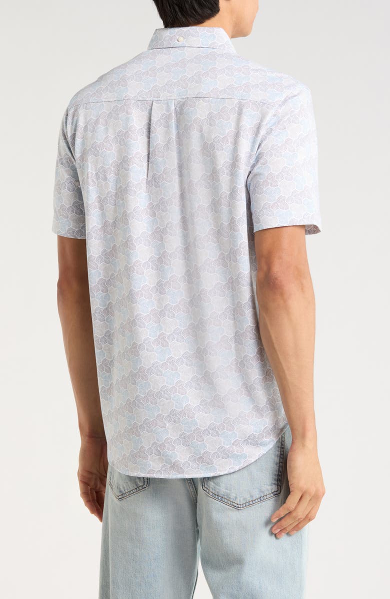 Tommy Bahama Honeycomb Geo Print Short Sleeve Button-Up Shirt, Alternate, color, Avalanche