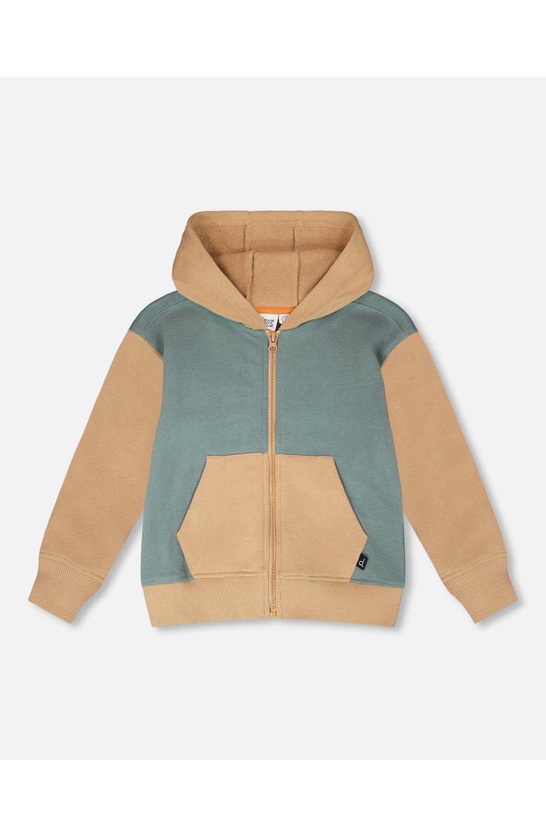 Deux par Deux Long Sleeve Full Length Zipper Hooded French Terry Cardigan, Main, color, Mint Green