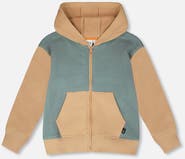 Deux par Deux Long Sleeve Ribbed Trims Hooded French Terry Cardigan