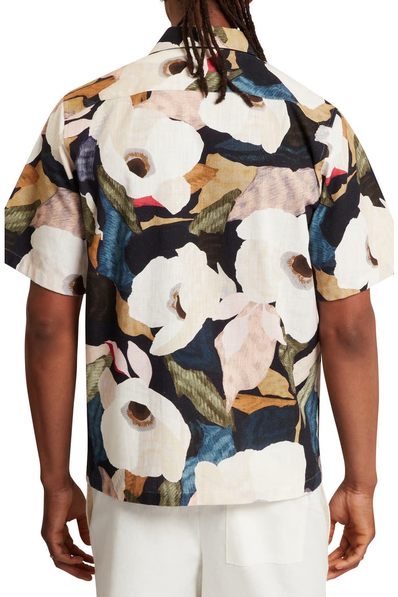 Langdon Floral Short Sleeve Cotton Buttion-Up Shirt, Alternate, color, BLACK AND CREAM