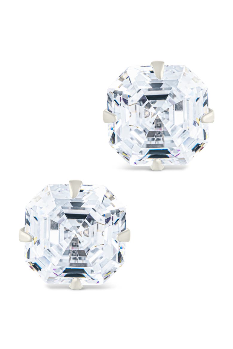Asscher-Cut Cubic Zirconia Stud Earrings, Alternate, color, SILVER
