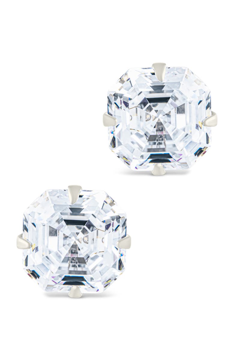 Sterling Forever Asscher-Cut Cubic Zirconia Stud Earrings, Alternate, color, Silver