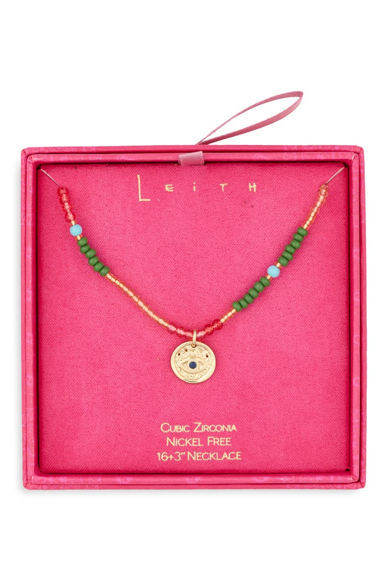 Beaded Evil Eye Pendant Necklace, Main, color, RAINBOW MULTI- GOLD