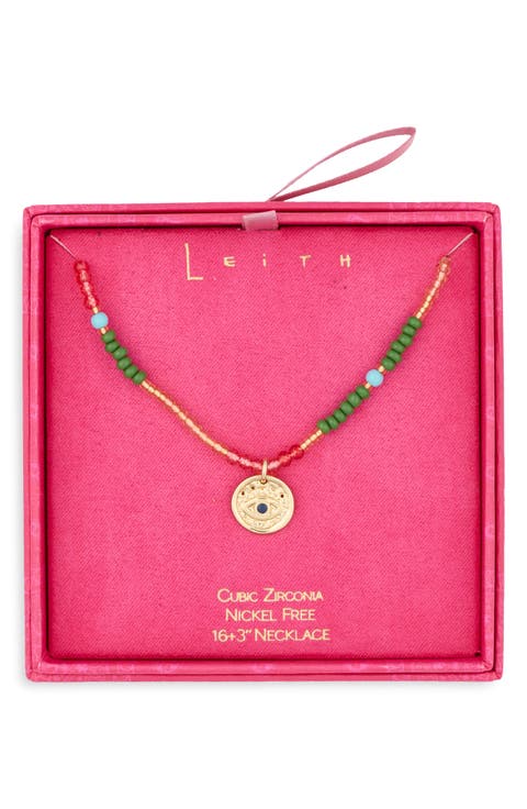 Beaded Evil Eye Pendant Necklace