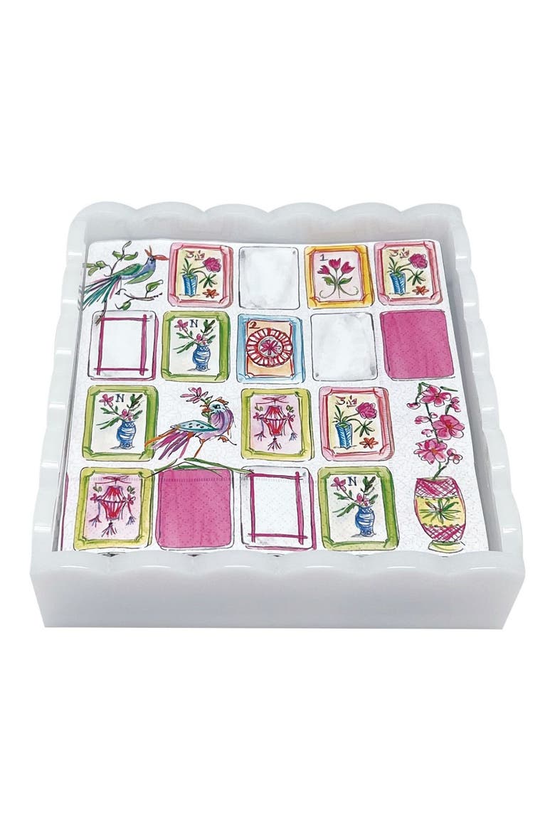 Mahjong Scallop Napkin Box Set, Main, color, WHITE