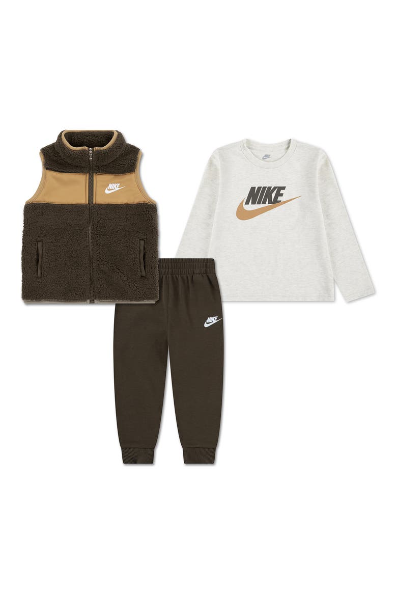 Kids' Sportswear Club T-Shirt, Joggers & Vest Set, Main, color, CACAO WOW