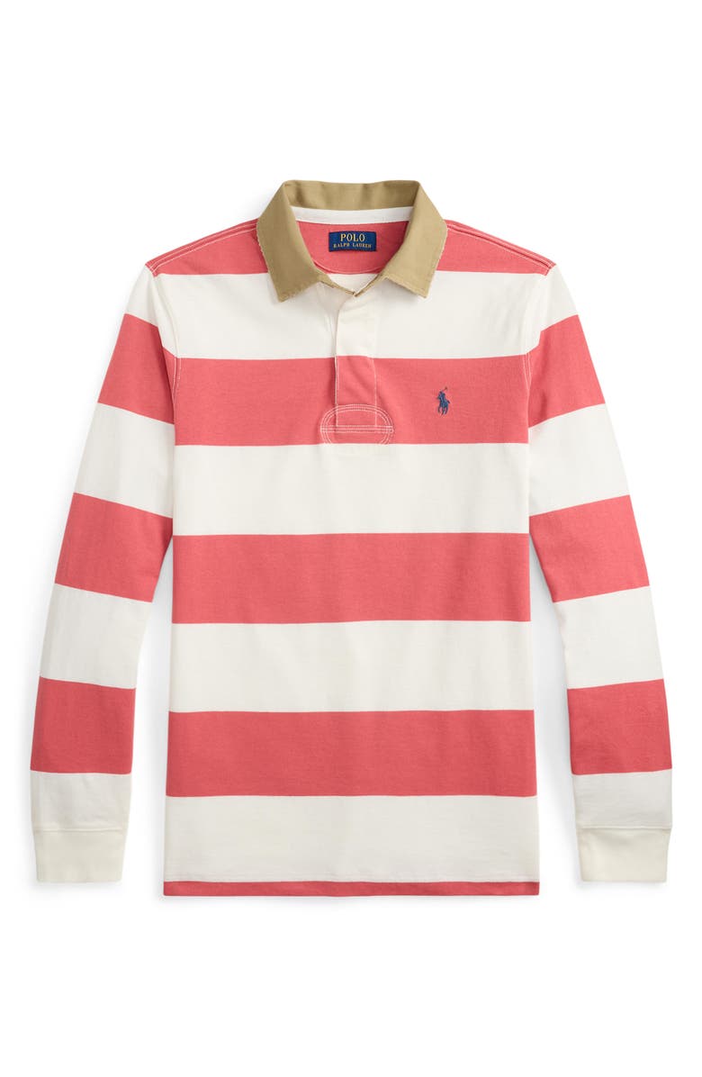 Polo Ralph Lauren Classic Fit Khaki Collar Rugby Shirt, Alternate, color, Red Sky/ Trophy Cream
