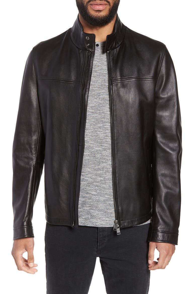Nerous Leather jacket, Main, color, BLACK