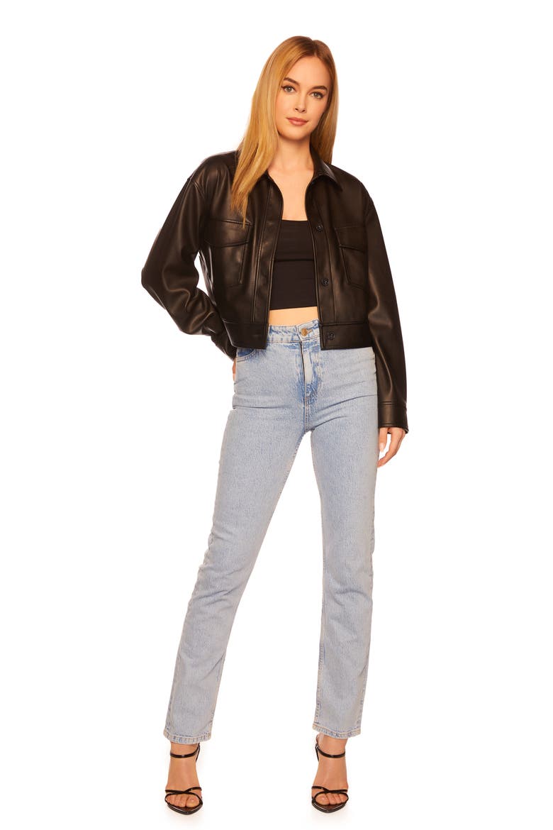 Faux Leather Crop Cargo Jacket, Alternate, color, BLACK
