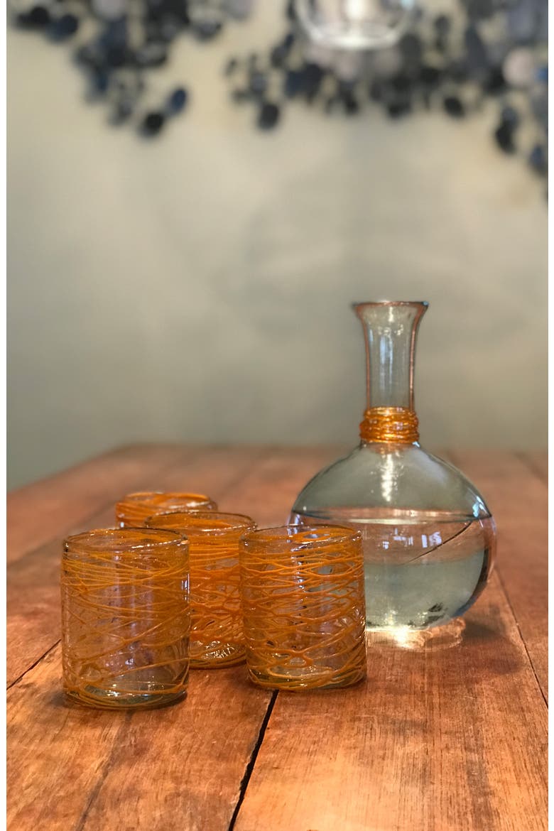 Handblown Glass Carafe - Orange Swirl, Alternate, color, ORANGE SWIRL